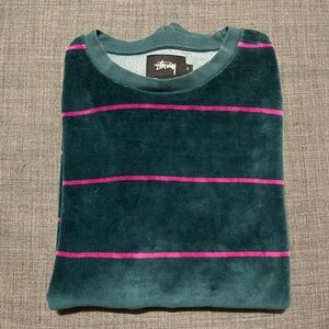 Stussy Crewneck Sweater in Teal with Pink Accents